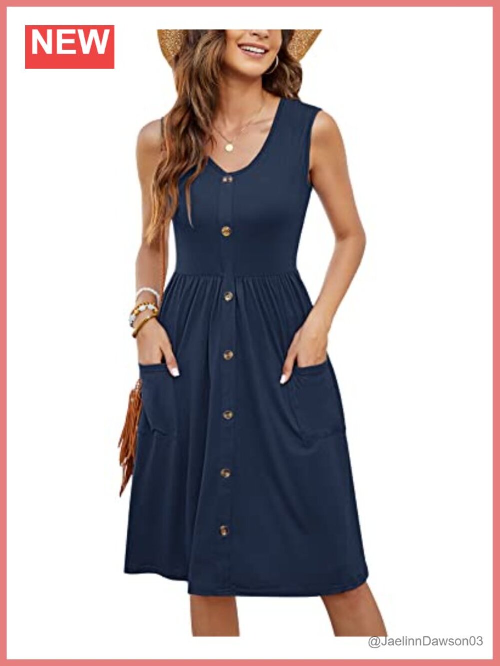 Sleeveless V-Neck Midi Dress A-Line Swing Flowy Casual Summer
